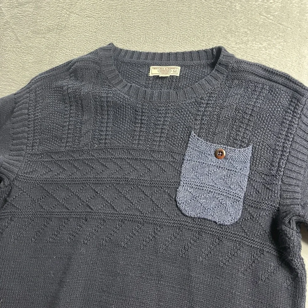 J Crew Wallace Barnes Chunky Knit Mens Sweater Oversized Crewneck Dark Blue Med